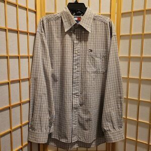Tommy Hilfiger Mens Plaid Button Down Pocket Logo Shirt Sz L